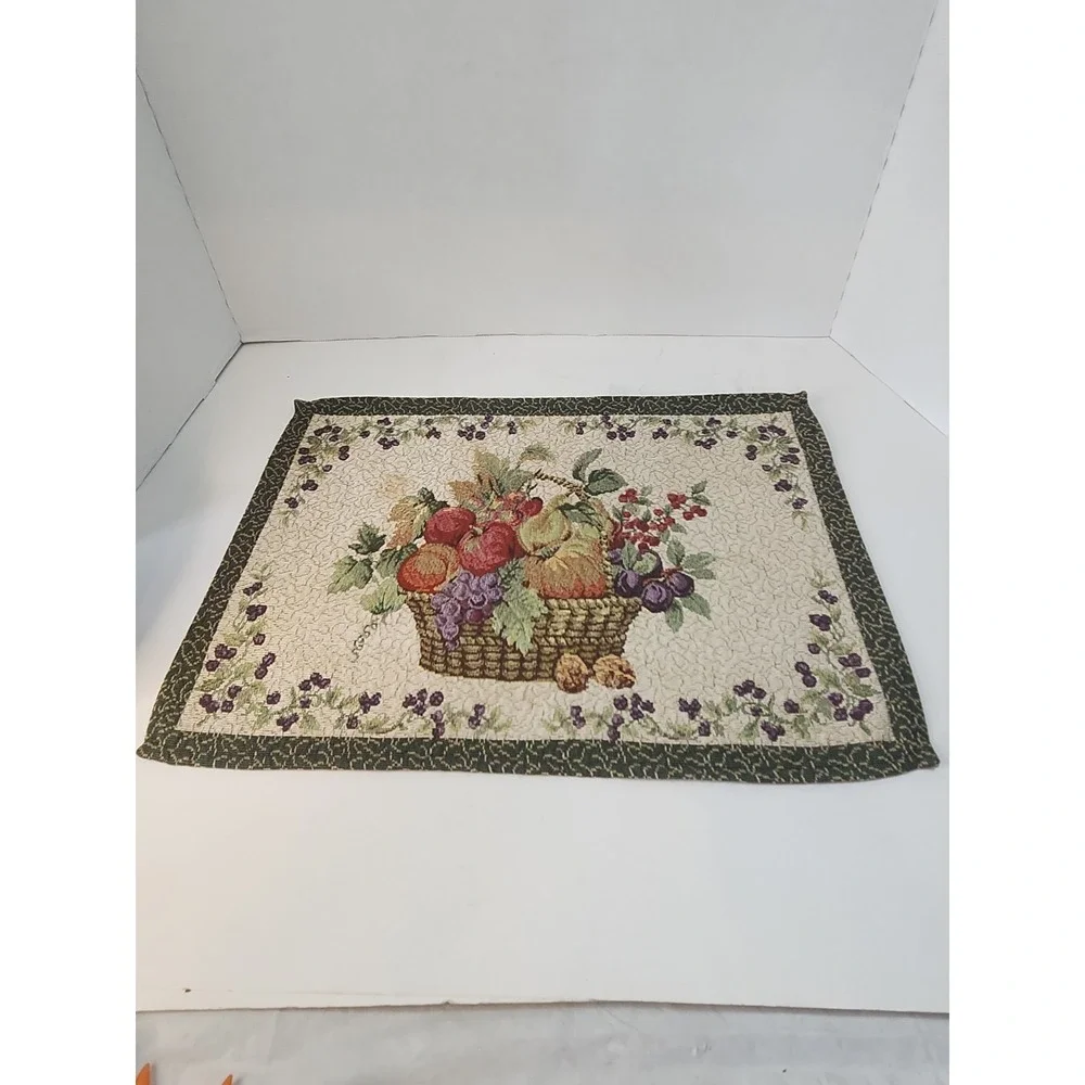 Vtg Tapestry Placemats Set of 6 Fruit Basket Harvest Autumn Cottagecore